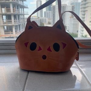 Vintage Leather kitty cat crossbody bag